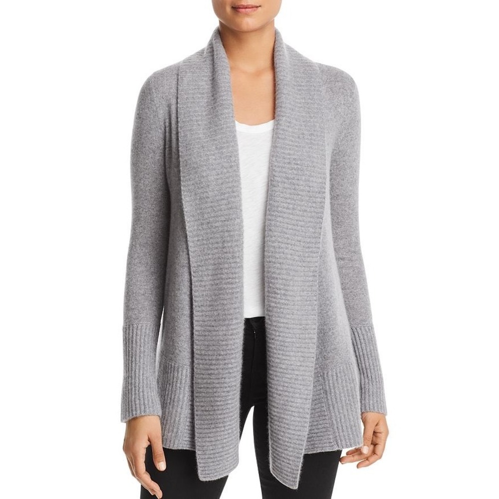 C by Bloomingdales Cardigan Cashmere Open Front Gray Small